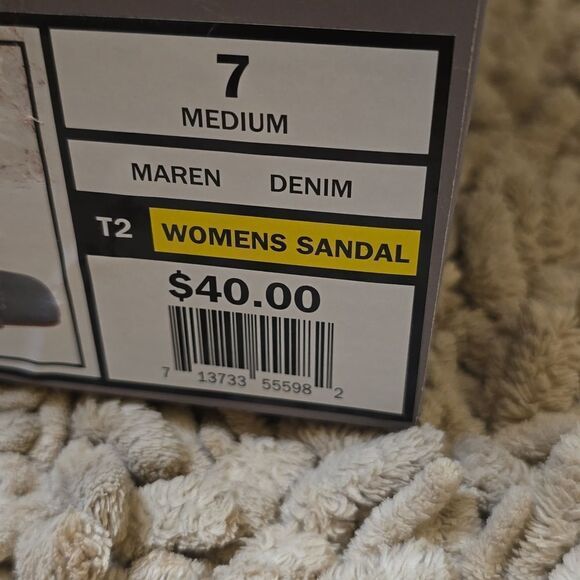 New Falls Creek women's size 7 Fringe Denim Slide 3‎ inch chunky Heel shoe - Picture 6 of 6